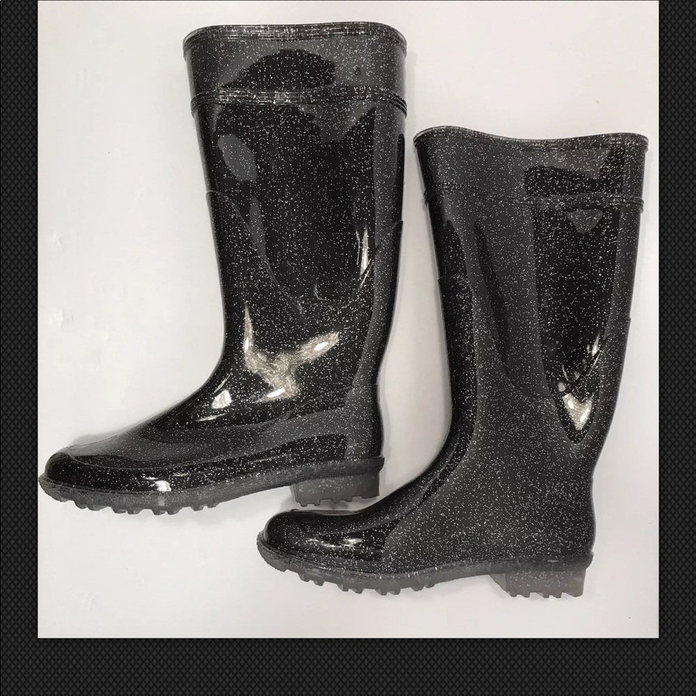 G&G Black Glitter "Wellie" Rain Boots - Picture 3 of 8