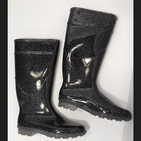 G&G Black Glitter "Wellie" Rain Boots - Picture 2 of 8