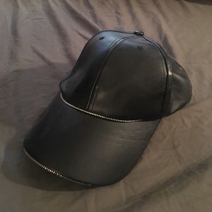 Faux Leather Adjustable Cap w/ Zipper Detail
