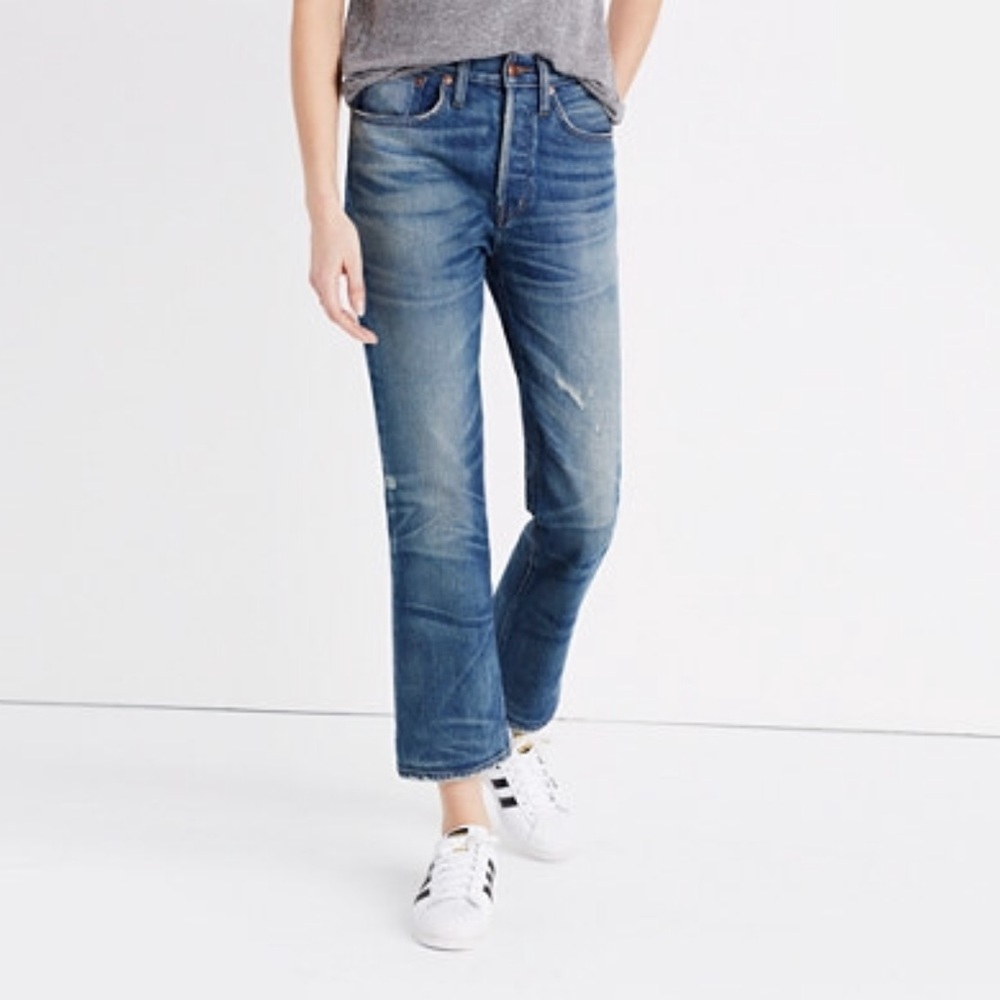Madewell Rivet & Thread high rise kick out crop