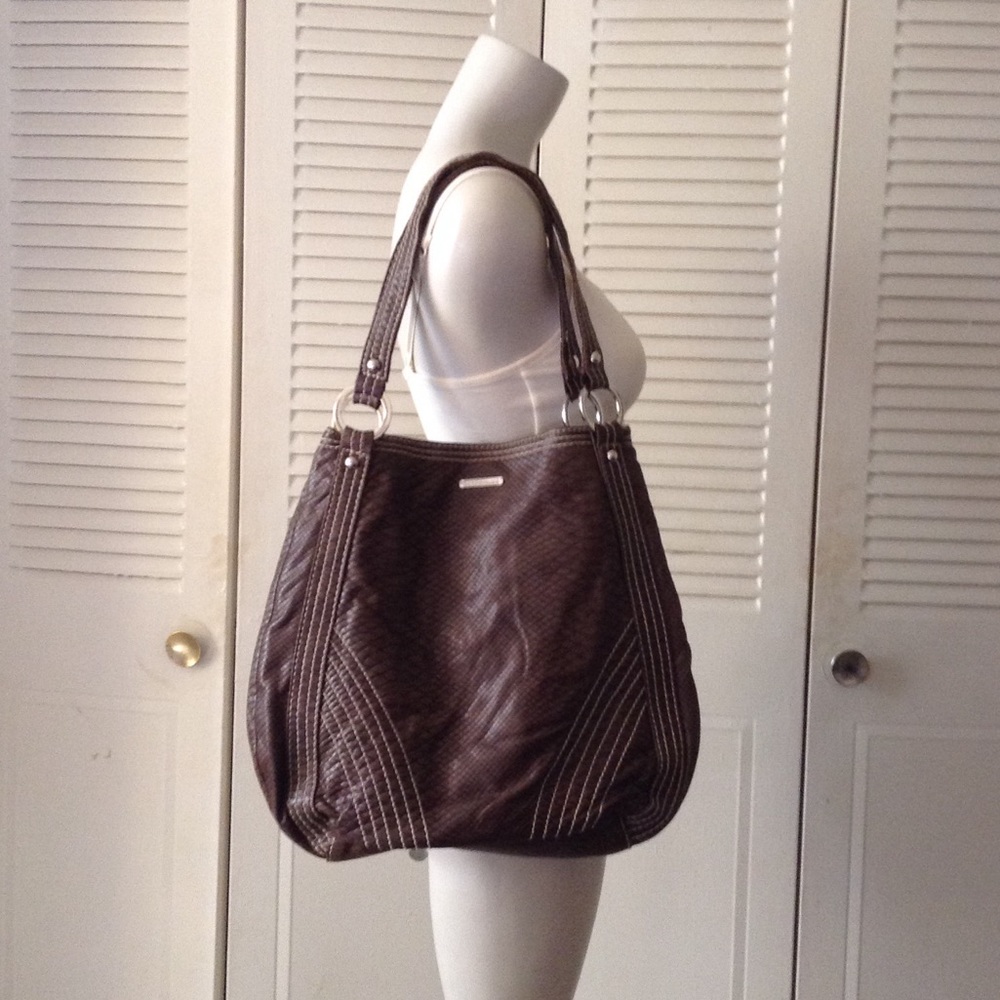 Large Brown Shoulder Bag With Silver Decor