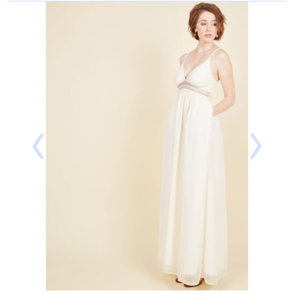 Maxi Off White ModCloth Pockets Formal Dress
