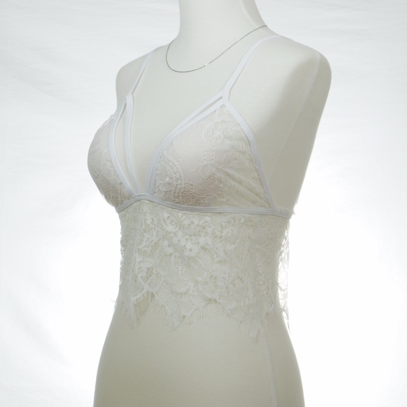 NWOT White Strappy Cage Lace Bralette - Picture 3 of 7