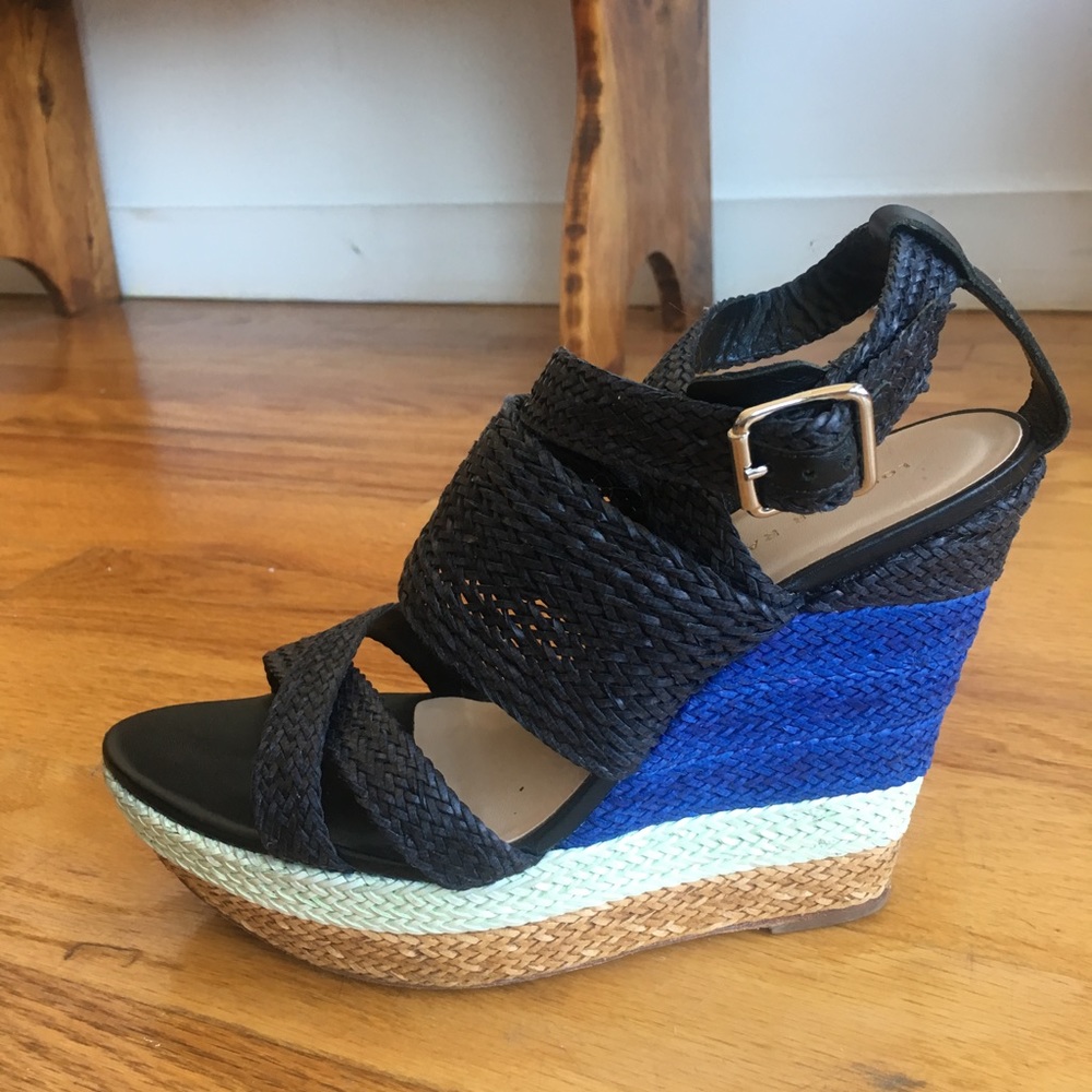 Loeffler Randall blue raffia wedges