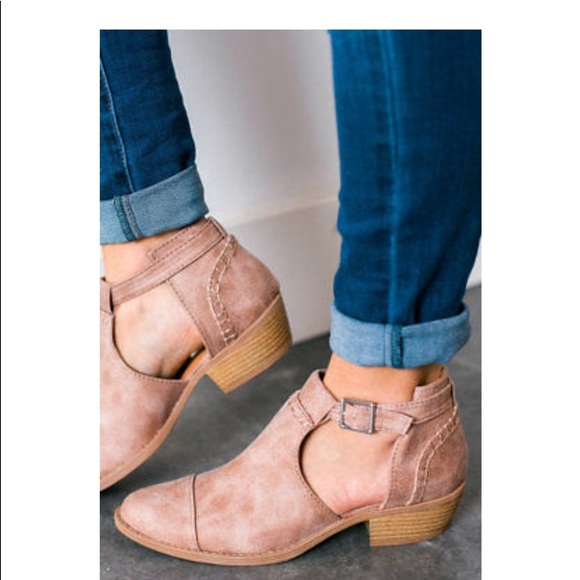 Buckled Side Cut Out Ankle Boots -Taupe - Picture 3 of 3