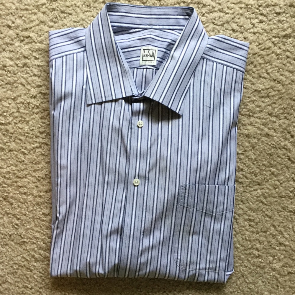 Ike Behar New York Blue White stripe Dress Shirt