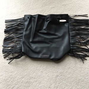 black leather VS boho book bag