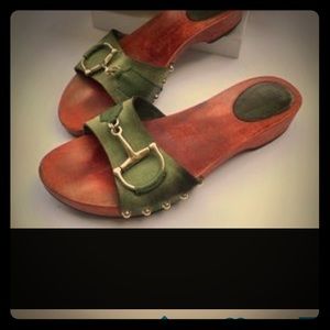 Gucci wooden and suede clog