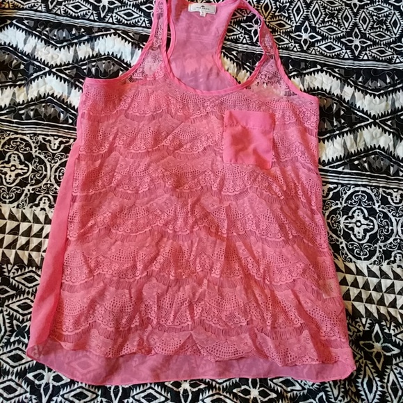 Sheer pink lace Racer back tank top - Picture 1 of 3