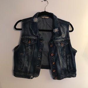 Distressed Dark Wash Denim Vest