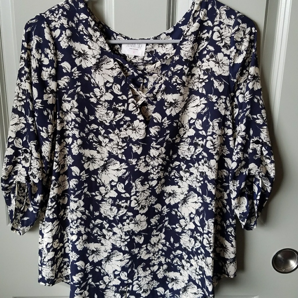Navy Floral Long Sleeve Blouse