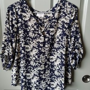 Navy Floral Long Sleeve Blouse