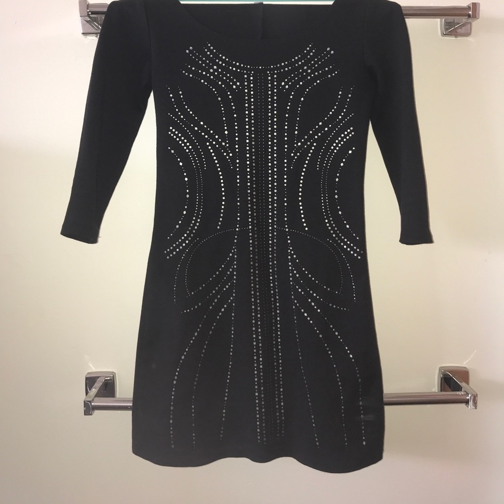 olsenboye black cotton sleeve fitted dress size-s