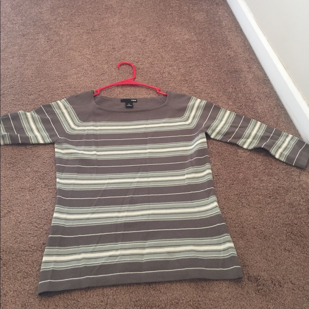 3/4 sleeve sweater mint and khaki green stripes