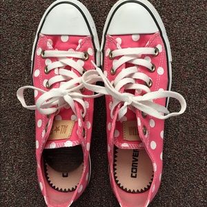 Pink and white polka dot Converses