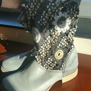 Bunker Grey Embroidered Boots Size 7