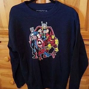 $$  MARVEL Comics sweatshirt. Dk navy