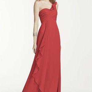 Davids Bridal One Shoulder Chiffon Dress Cascading