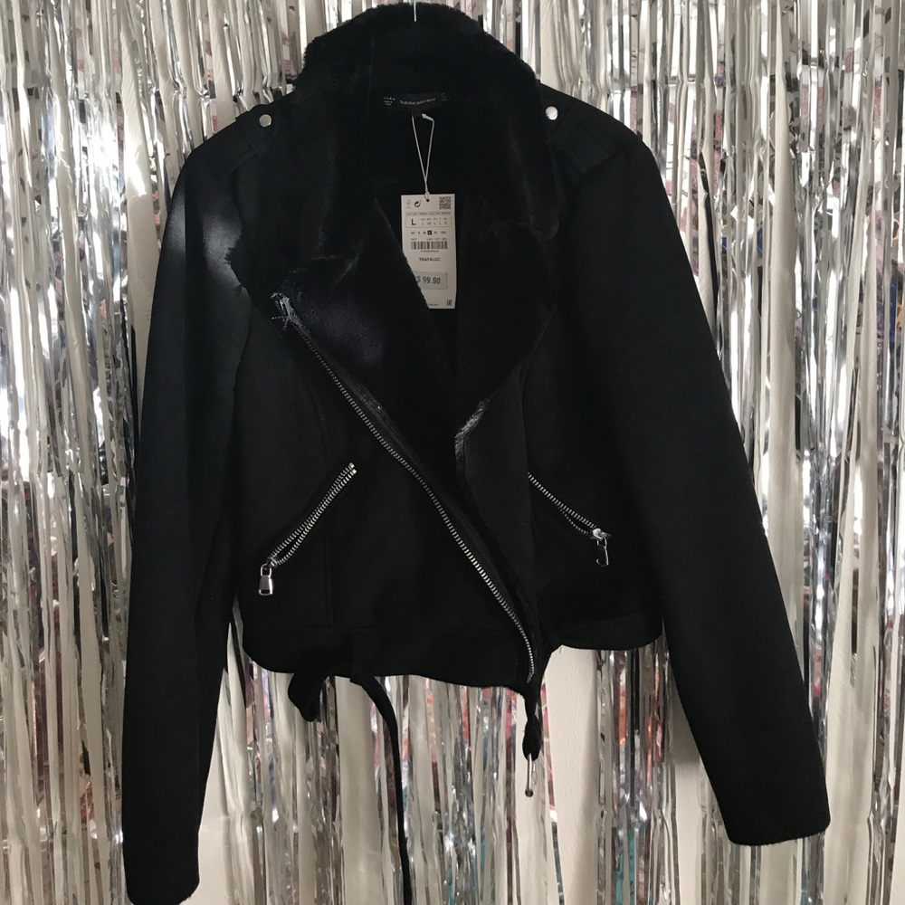 Zara Faux suede and fur biker jacket.