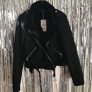 Zara Faux suede and fur biker jacket.