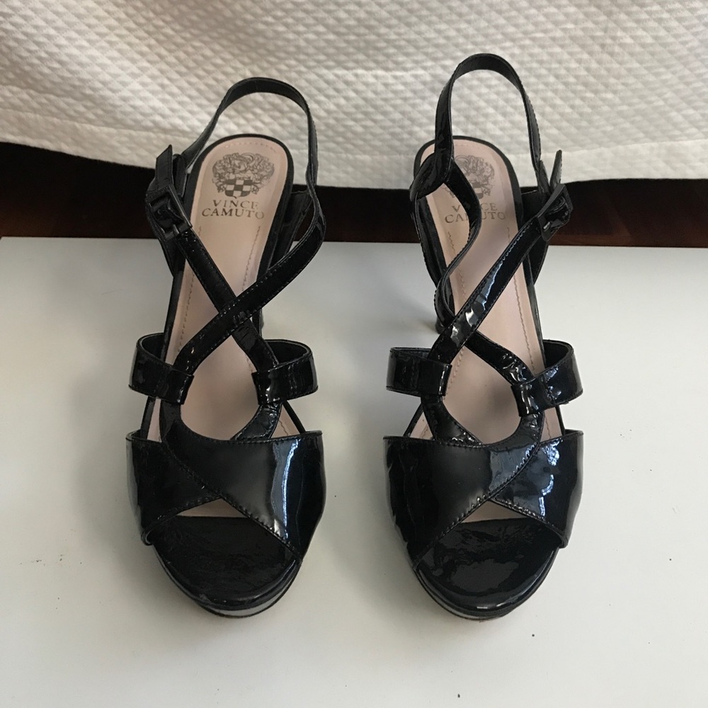 Vince Camuto Black Patent Leather Open-toe Heels