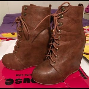 Leather wedge ankle boots