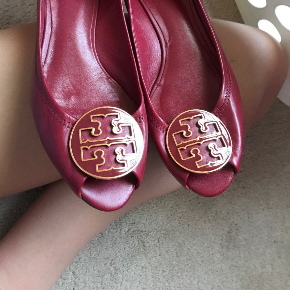 Tory Burch Cherry Red Open Toe Ballet Flat Wedges
