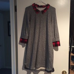 Kenneth Cole plaid and gray sweater dress