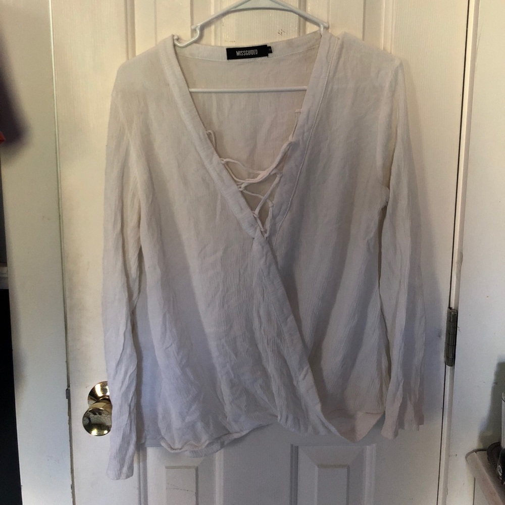 Lace up long sleeve blouse