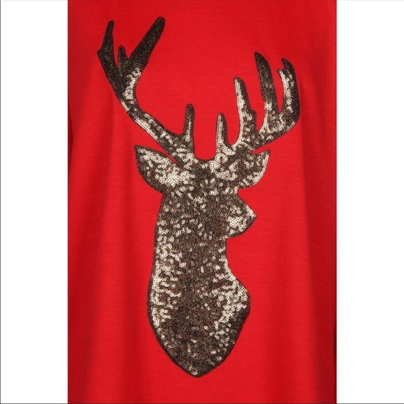 GOLD SEQUIN REINDEER RED FRENCH TERRY TOP - Picture 3 of 3