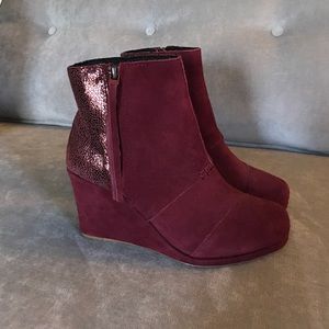 maroon wedge booties