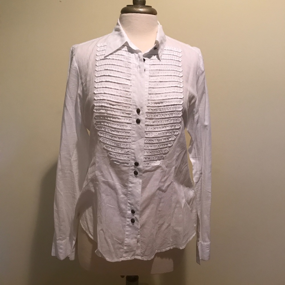Mexx White Cotton Military style button shirt