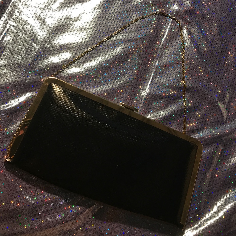 Marianne USA black gold clutch tote