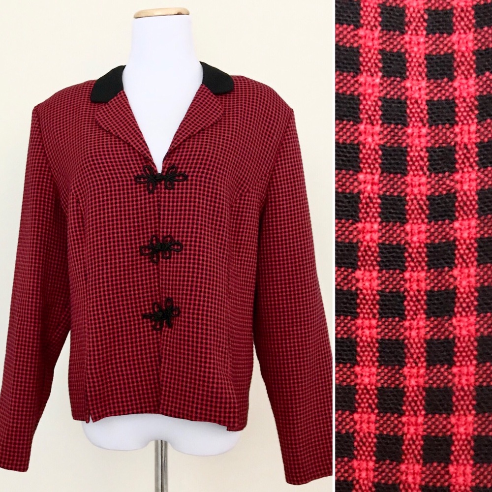 Vintage 80s Red & Black Gingham Jacket/ Coat
