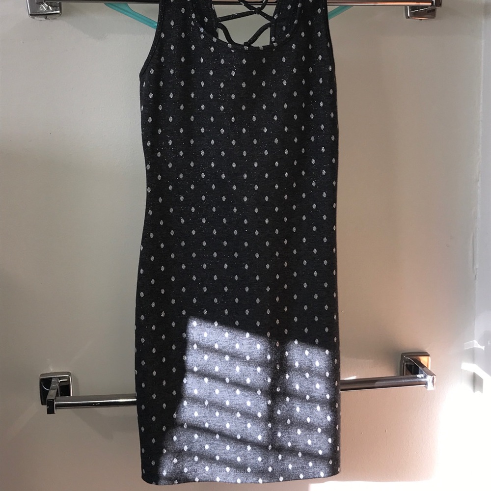 Small grey sparkly polka dot dress