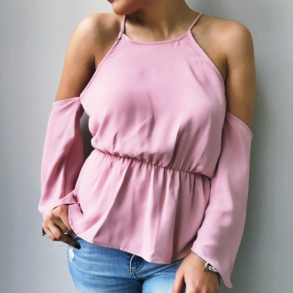Pink Cold Shoulder Top - Picture 2 of 3