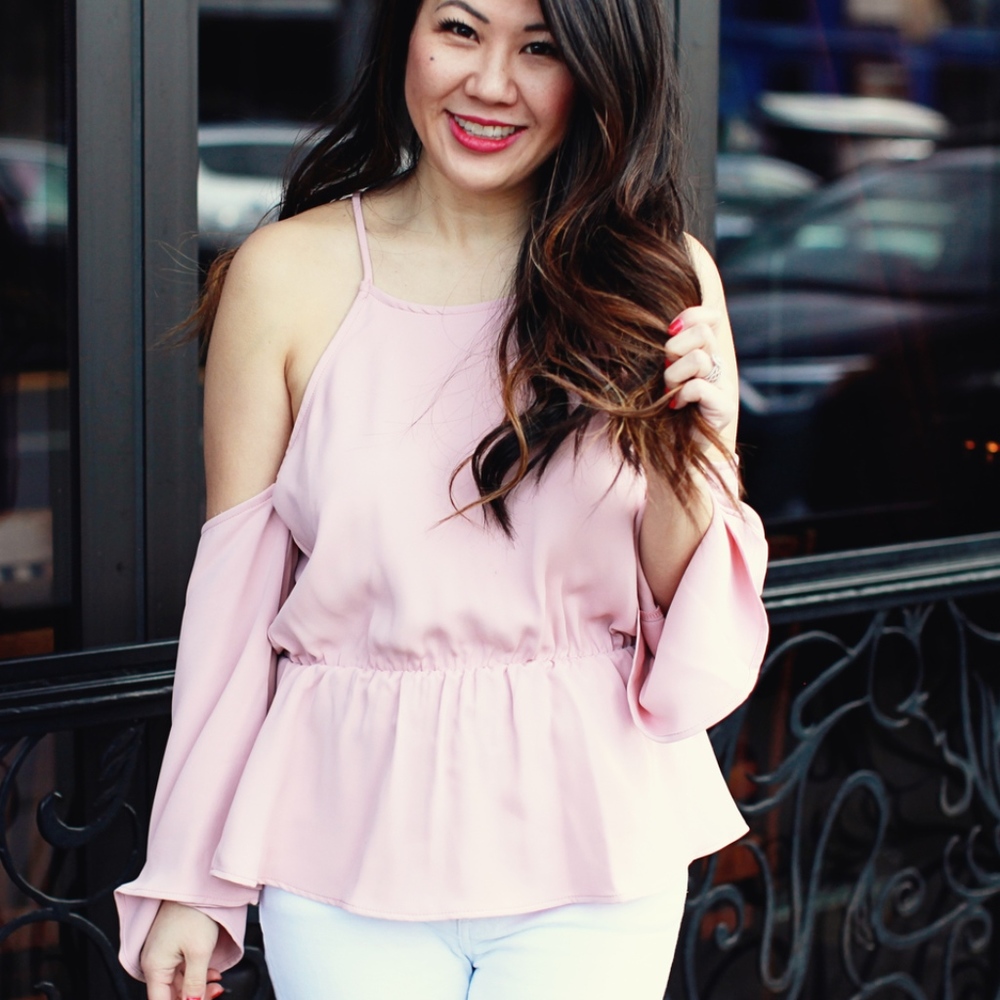 Pink Cold Shoulder Top