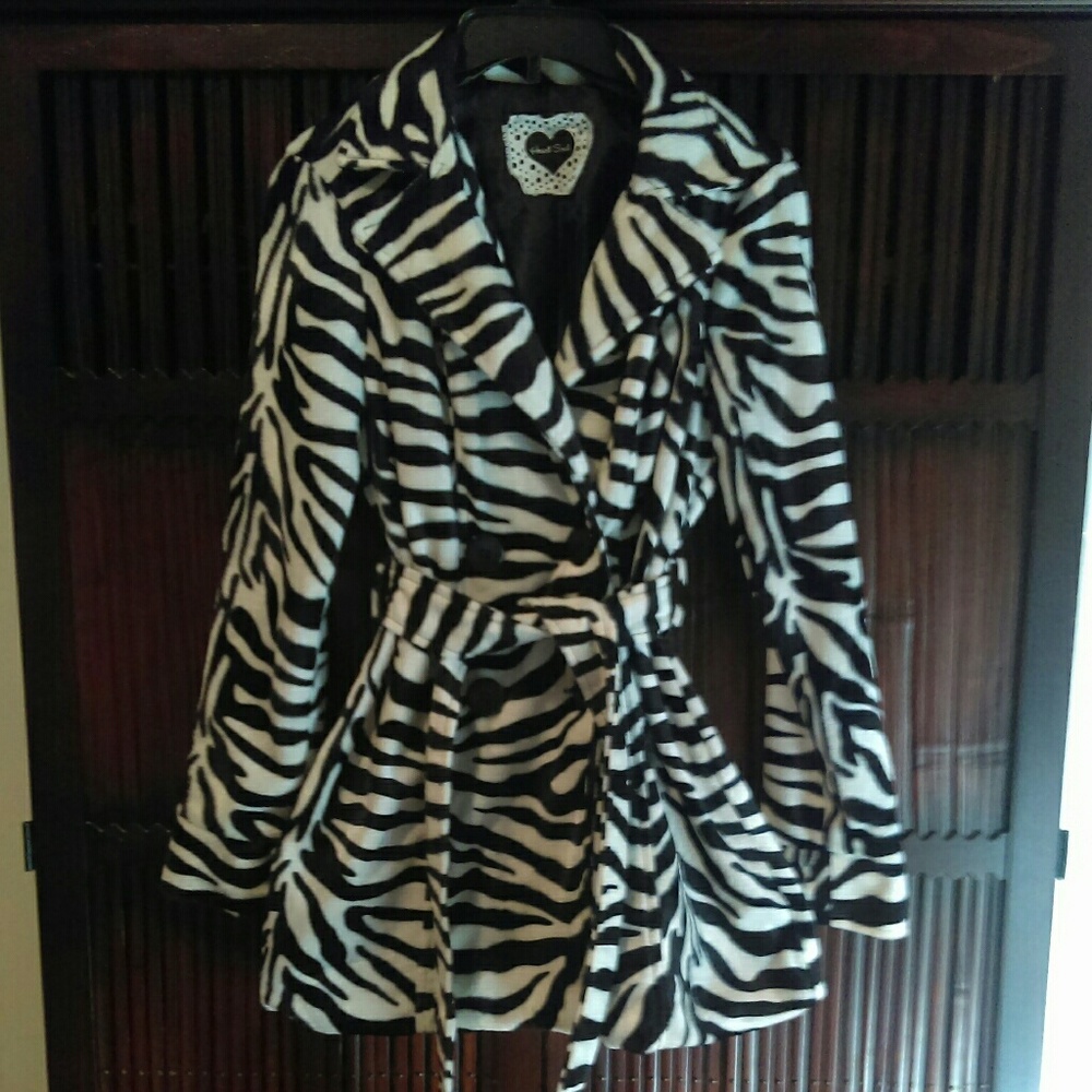 Faux fur zebra print pea coat
