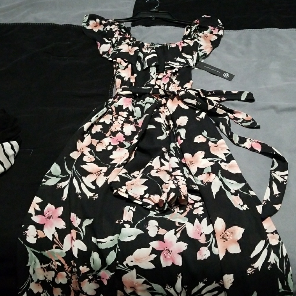 Black flowered dress/romper
