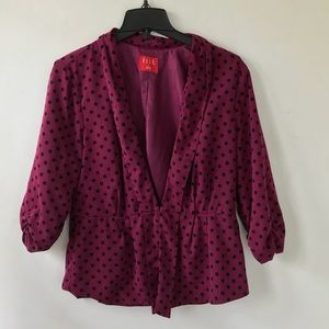 Elle fuschia polka-dot pleated detail blazer, sz L