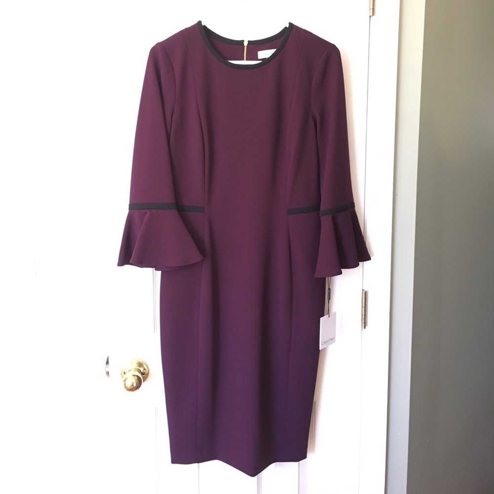 Calvin Klein purple bell sleeve sheath dress NWT