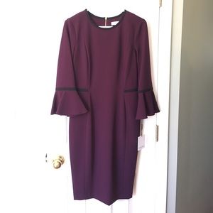 Calvin Klein purple bell sleeve sheath dress NWT