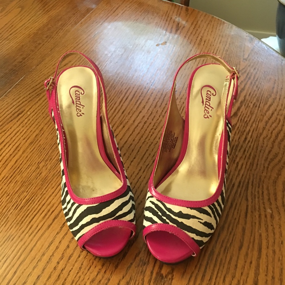 Never worn hot pink zebra stripe high heel
