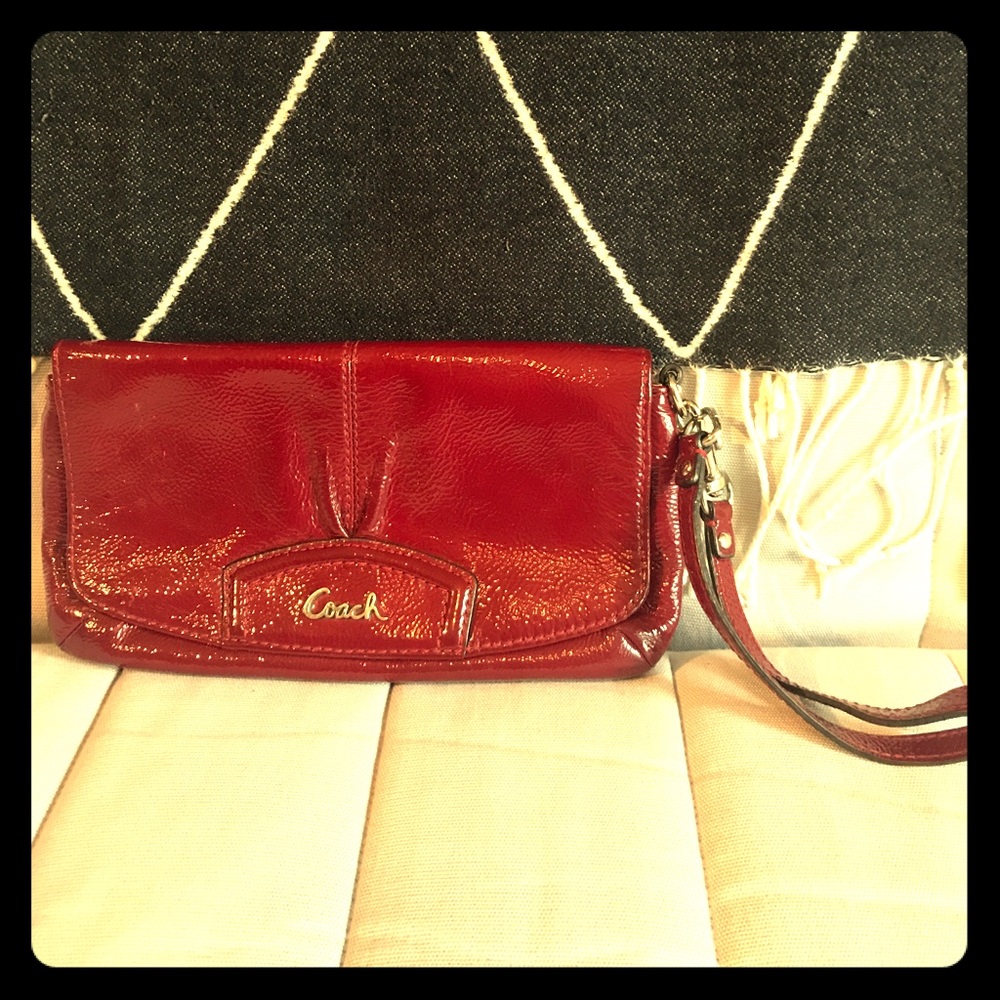 Leather coach wristlet bag