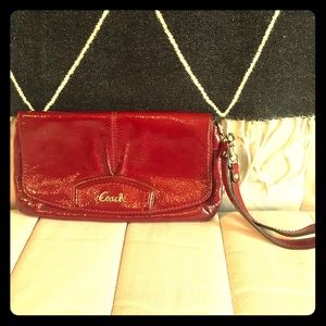 Leather coach wristlet bag