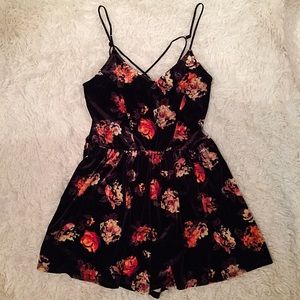 Black Floral Velvet Romper