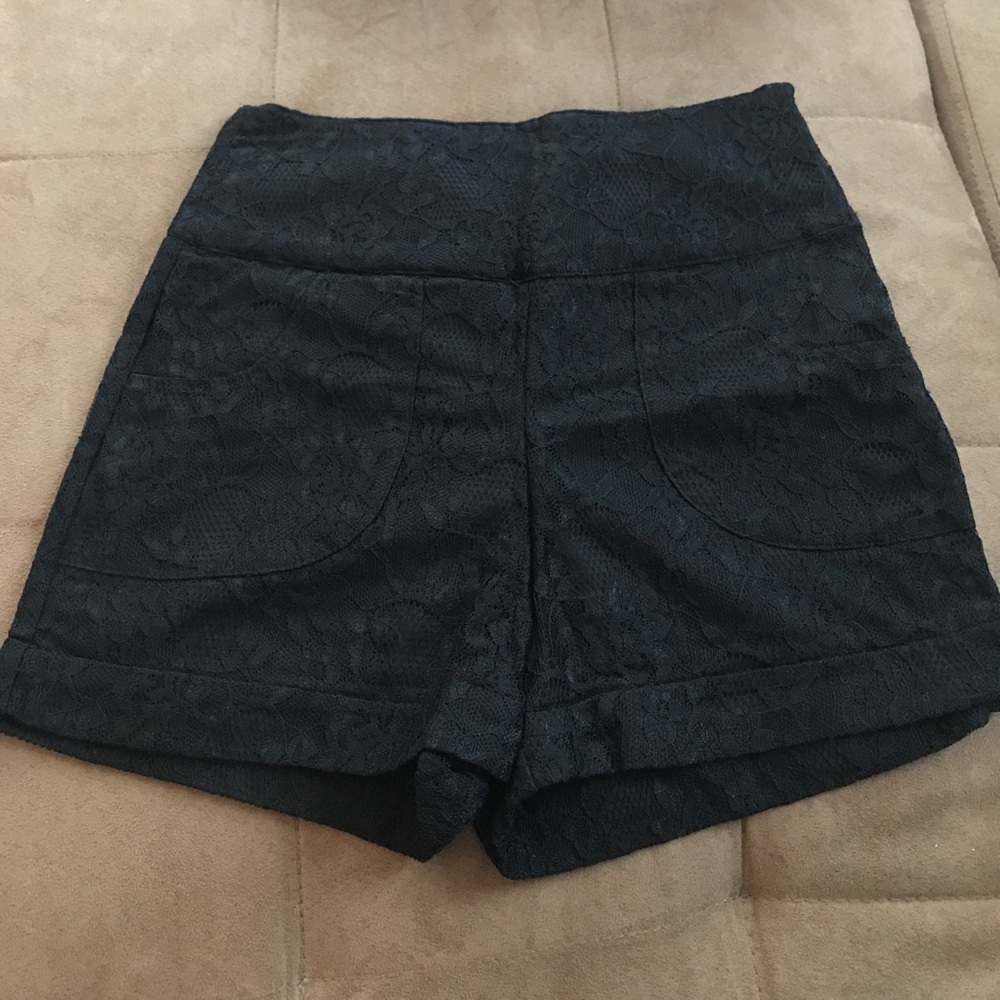 Black lace high waisted shorts