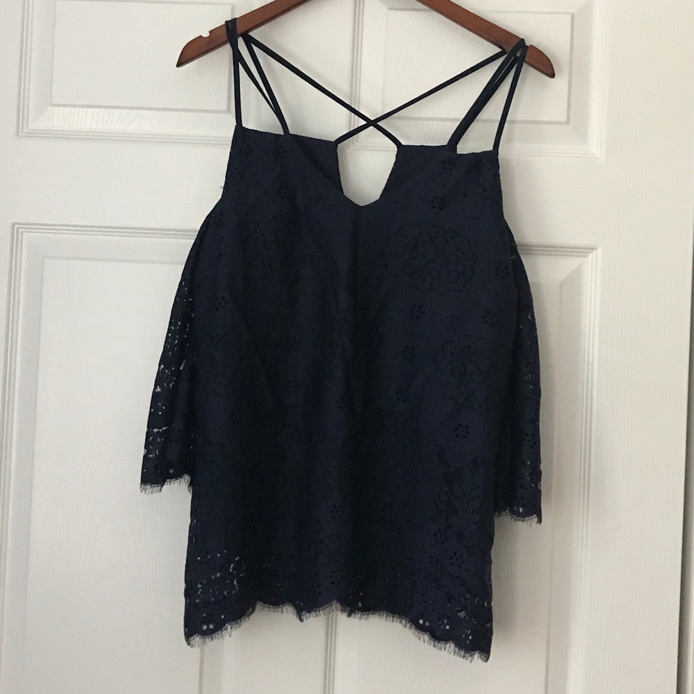 Bar ||| Navy Lace Strappy Cold Shoulder Top
