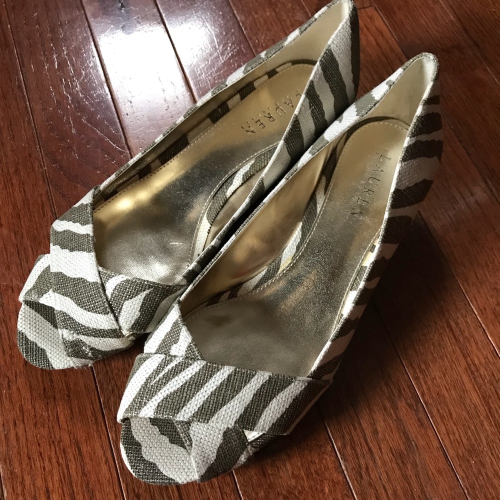 NWOT Ralph Lauren Monika gold zebra wedges