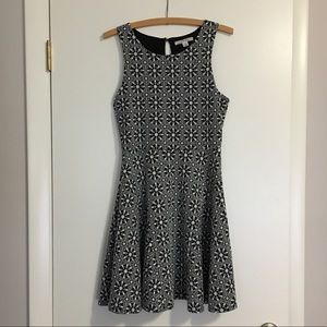 Black and white patterned flare dress